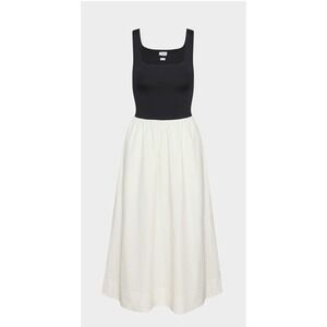 Babaton Revive Poplin Dress Women S Black White Square Neck Midi Minimalist Chic